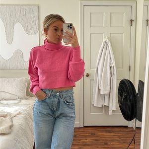 Pink UO cropped turtleneck sweater